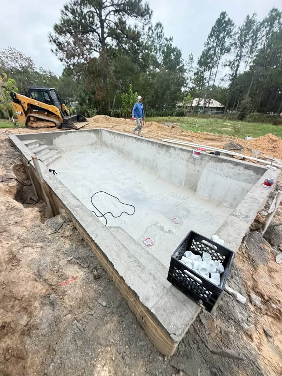 Concrete pool shell during new pool construction